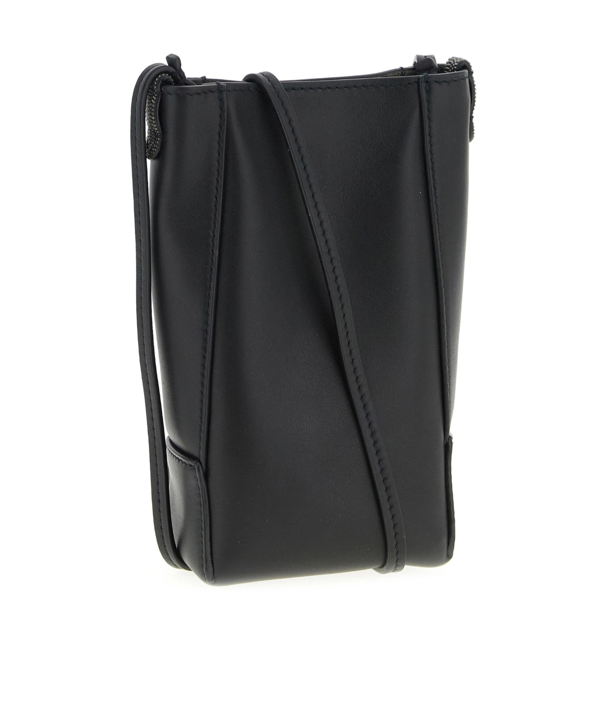 Brunello Cucinelli Nappa Shoulder Strap Mobile Phone Case In Black