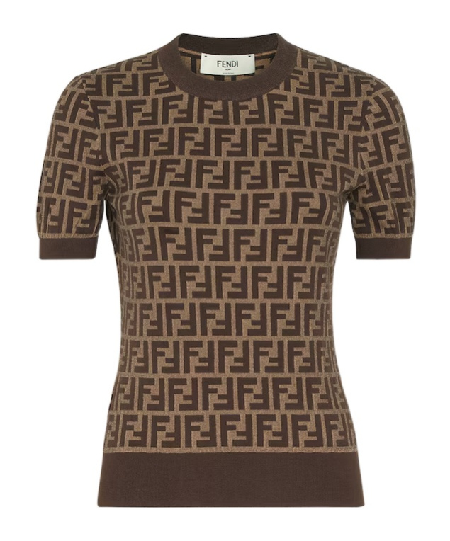 Fendi Women Brown T-shirt With Short Sleeves And All-over Ff Motiv In Cotton Woman In Black