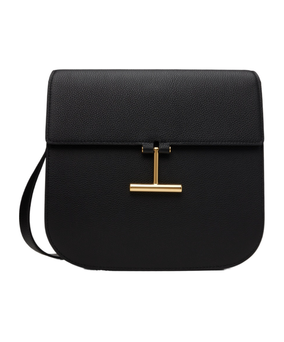 Tom Ford Tara Medium Crossbody In Grained Leather With Leather Strap In Black