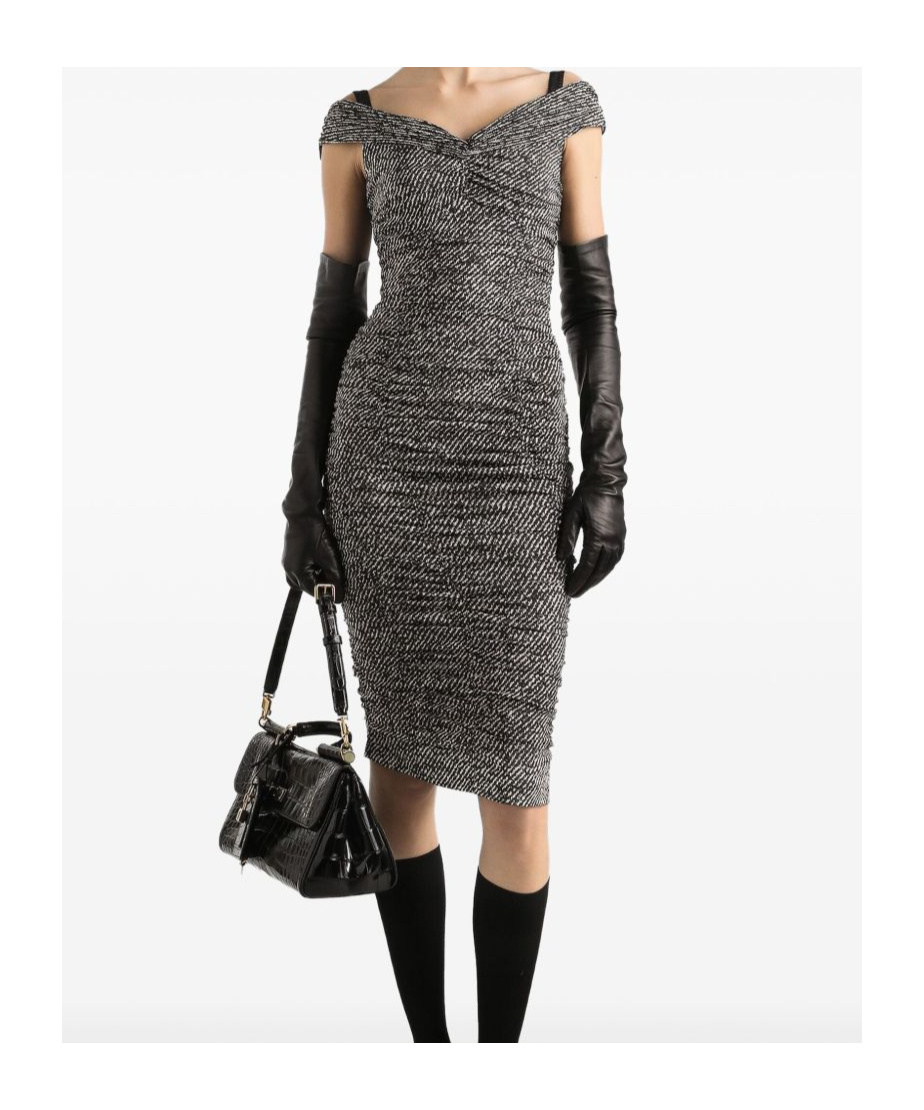 Dolce & Gabbana Draped Silk Dress Bandeau Neckline In Gold
