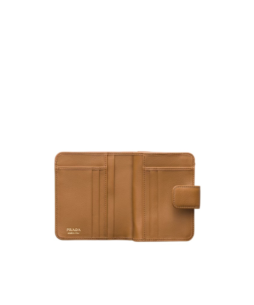 Prada Small Logo-stamp Leather Wallet In Brown