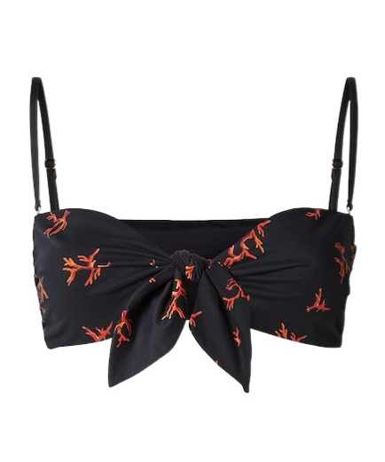 Fendi Coral-print Tie-front Bikini Top In Black