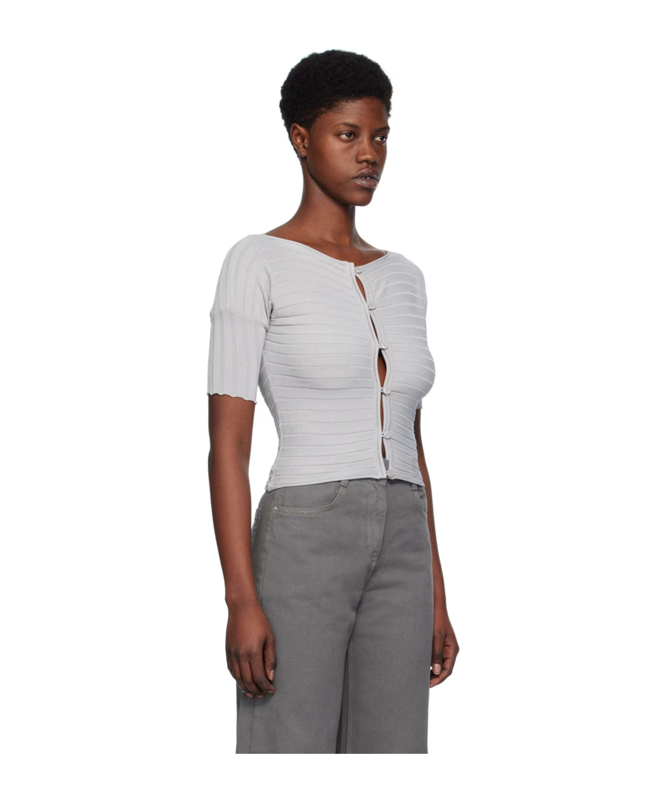 Shop Low Classic Short-sleeved Round-neck Sweater In Gray