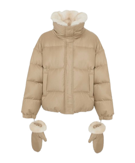 Yves Salomon Down Jacket With Mittens Puffer Jackets White In Brown