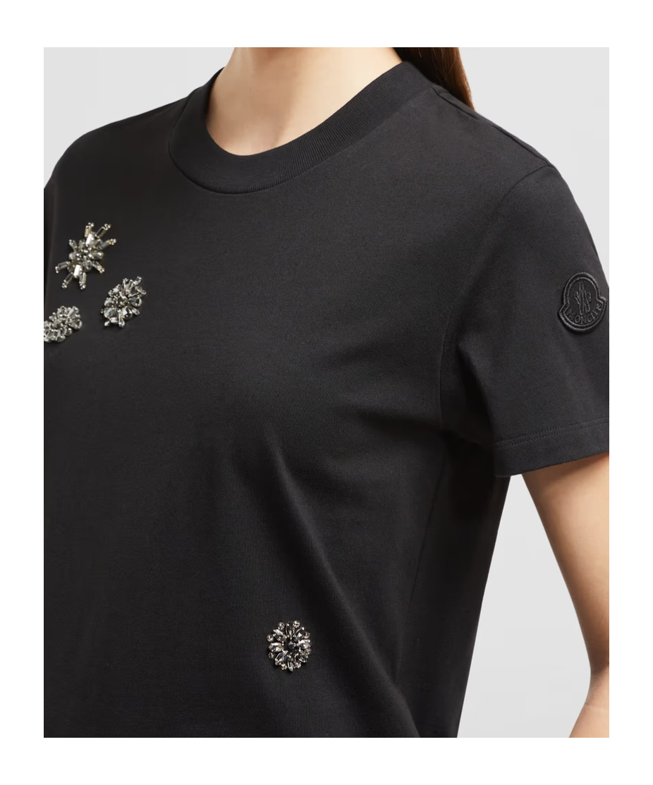 Moncler T-shirt En Coton À Fleurs En Cristaux In Black