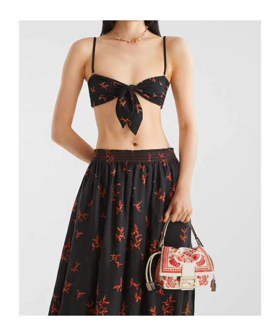Fendi Coral-print Tie-front Bikini Top In Black