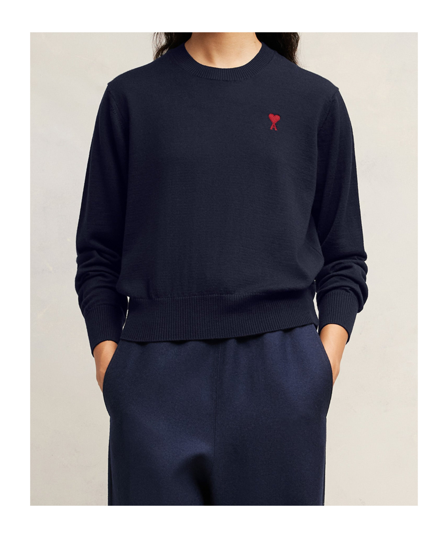 Ami Alexandre Mattiussi Crewneck Heart-embroidered Wool Sweater In Blue
