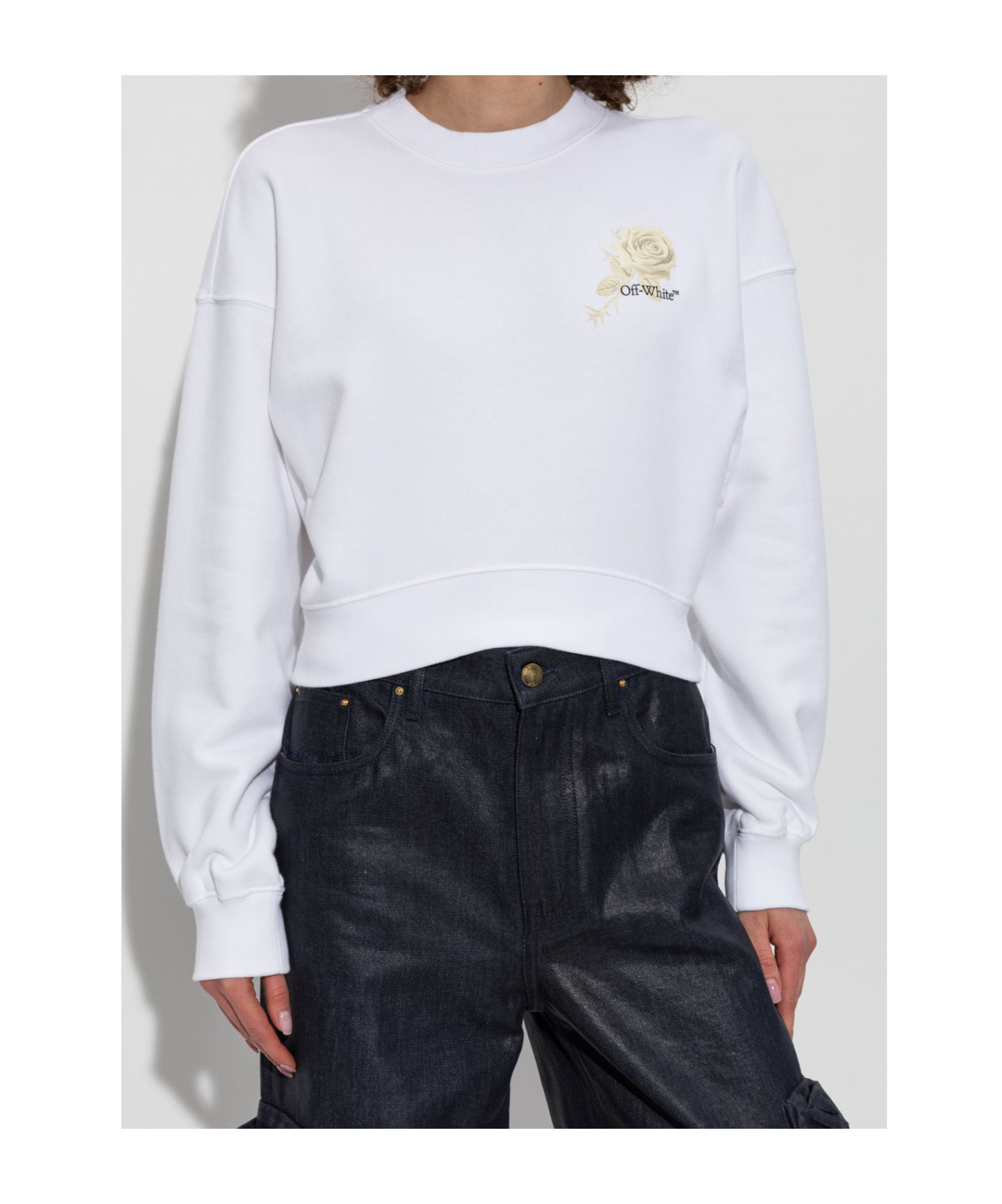 Off-white Roses Arrows Cropped Sweatshirt In White