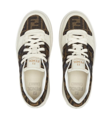 Fendi Canvas And White Suede Platform Low-tops In White