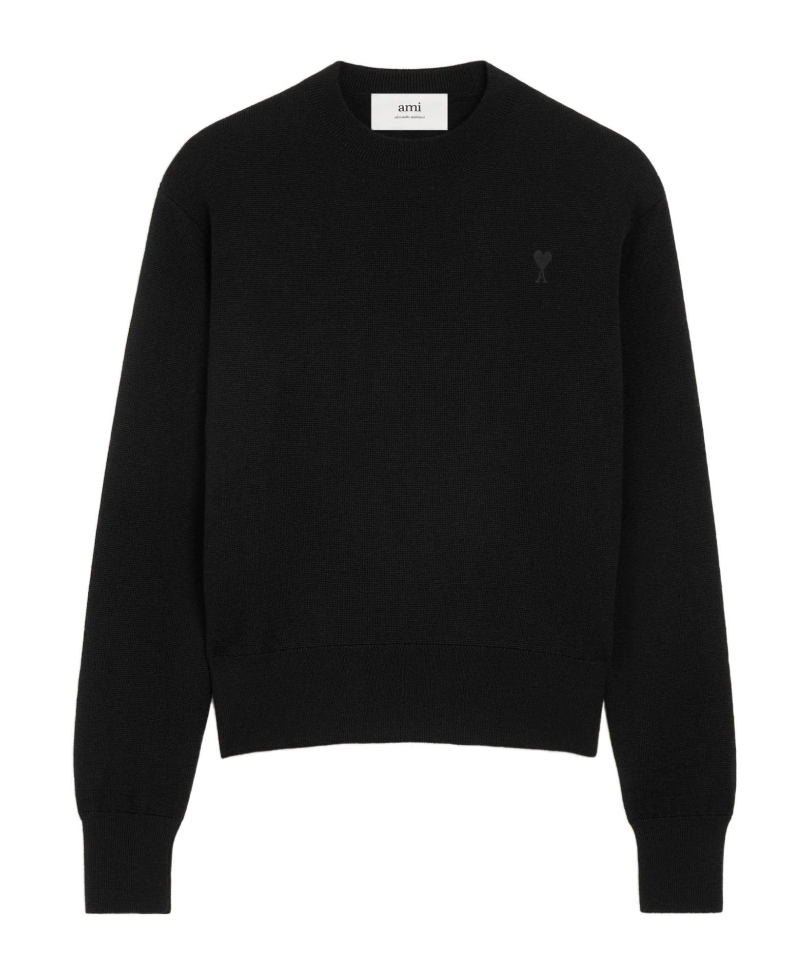 Ami Alexandre Mattiussi Black Wool Ami De Coeur Crewneck Sweater Black In Black
