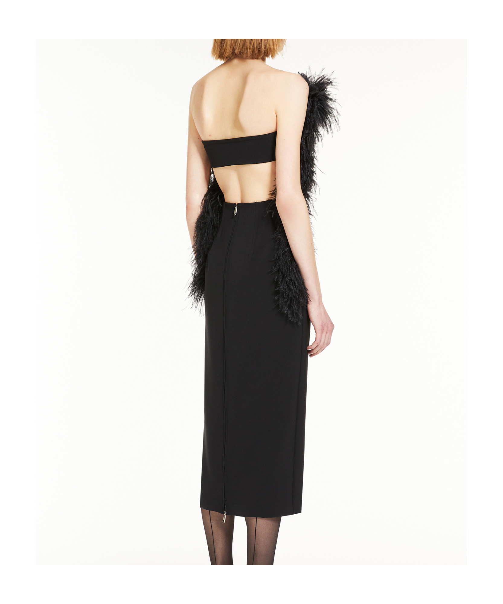 Sportmax Feather-trim Square Neck Midi Dress In Black