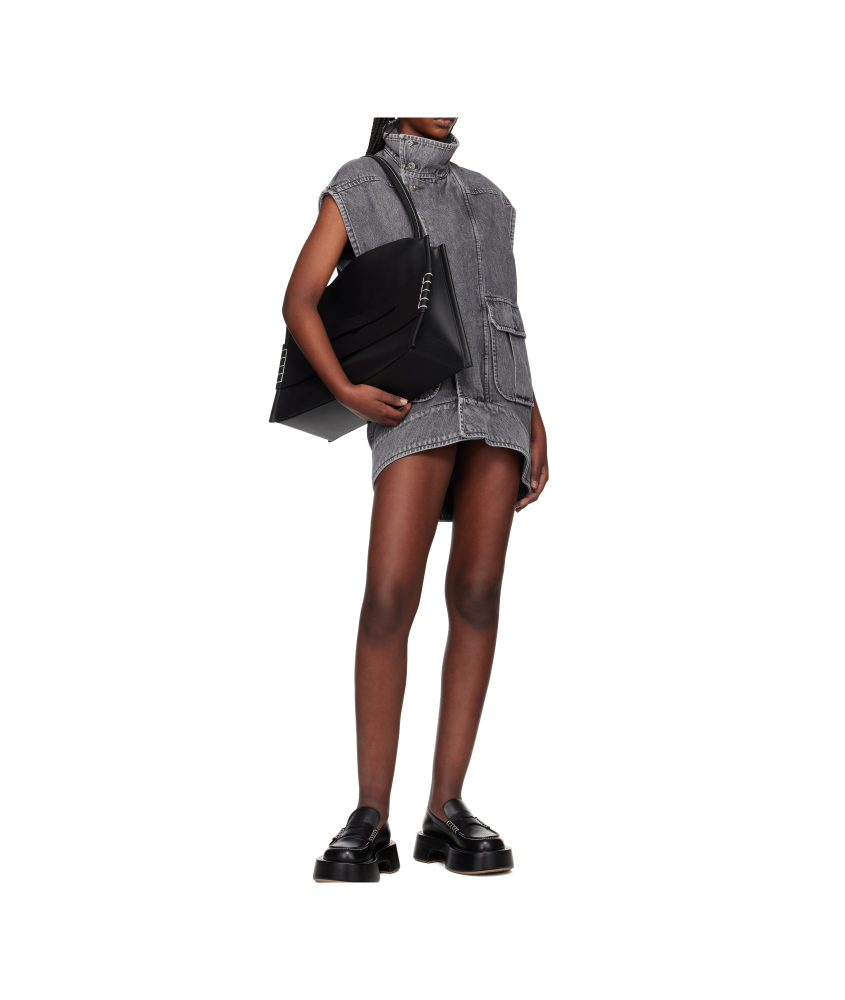 Jw Anderson Oversized Sleeveless High Neck Denim Vest In Grey