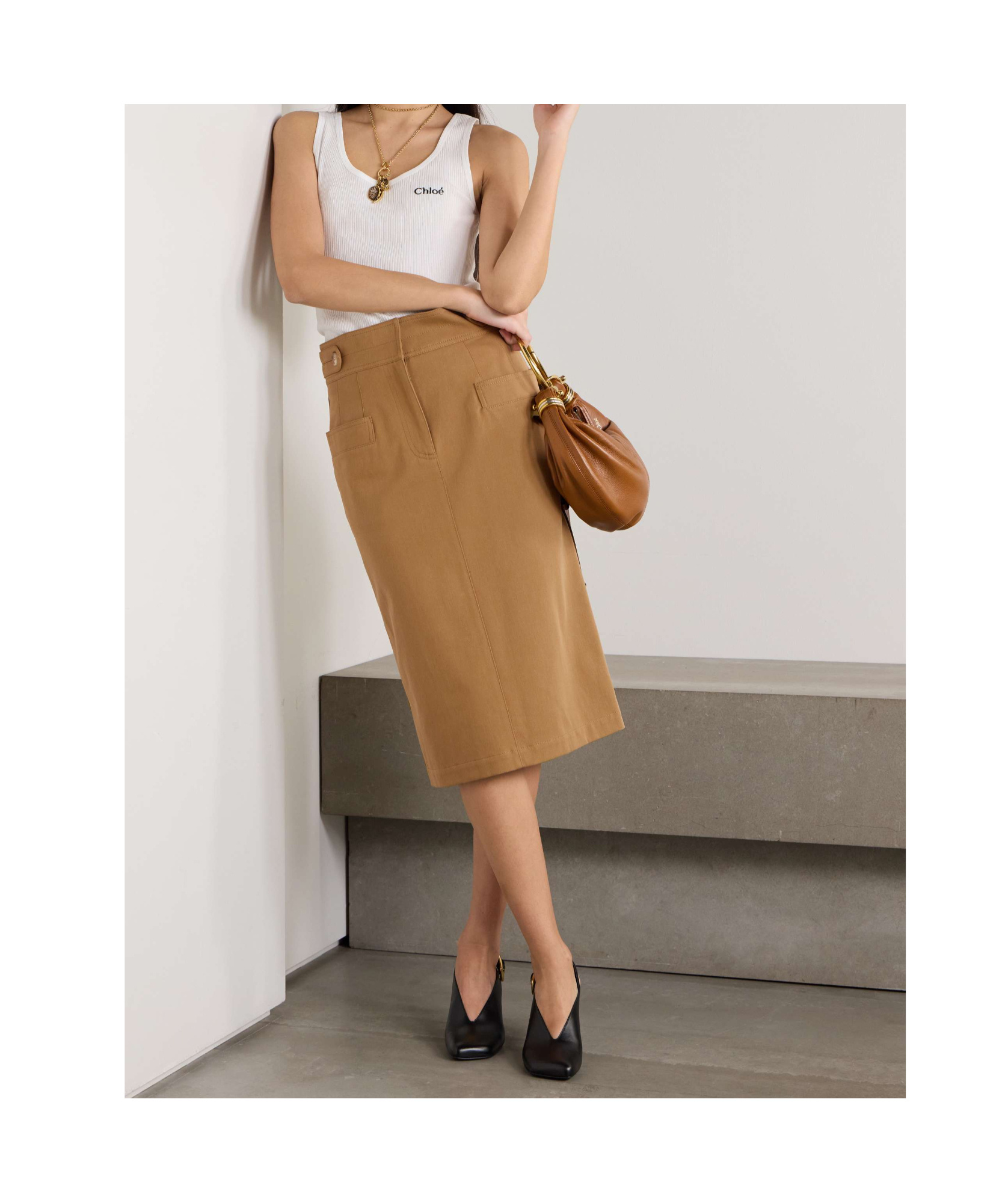 Chloé Twill Midi Skirt In Brown