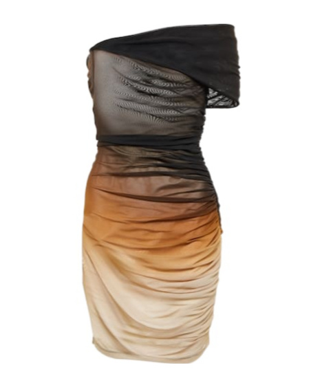 Mugler Ombré Off-shoulder Mesh Minidress In Brown
