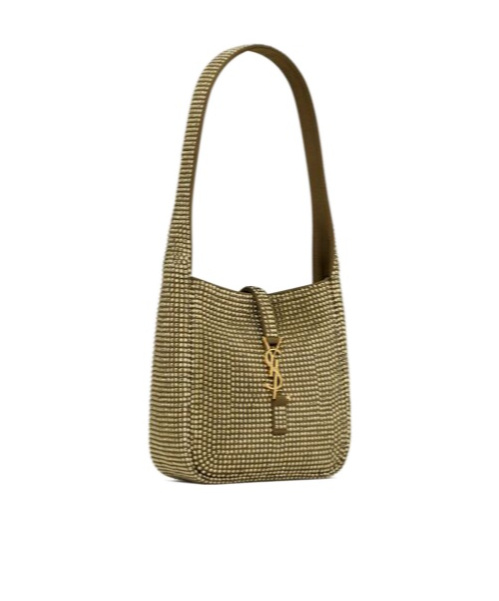 Saint Laurent Le 5 À 7 Supple Baby In Silk Satin And Crystals In Green