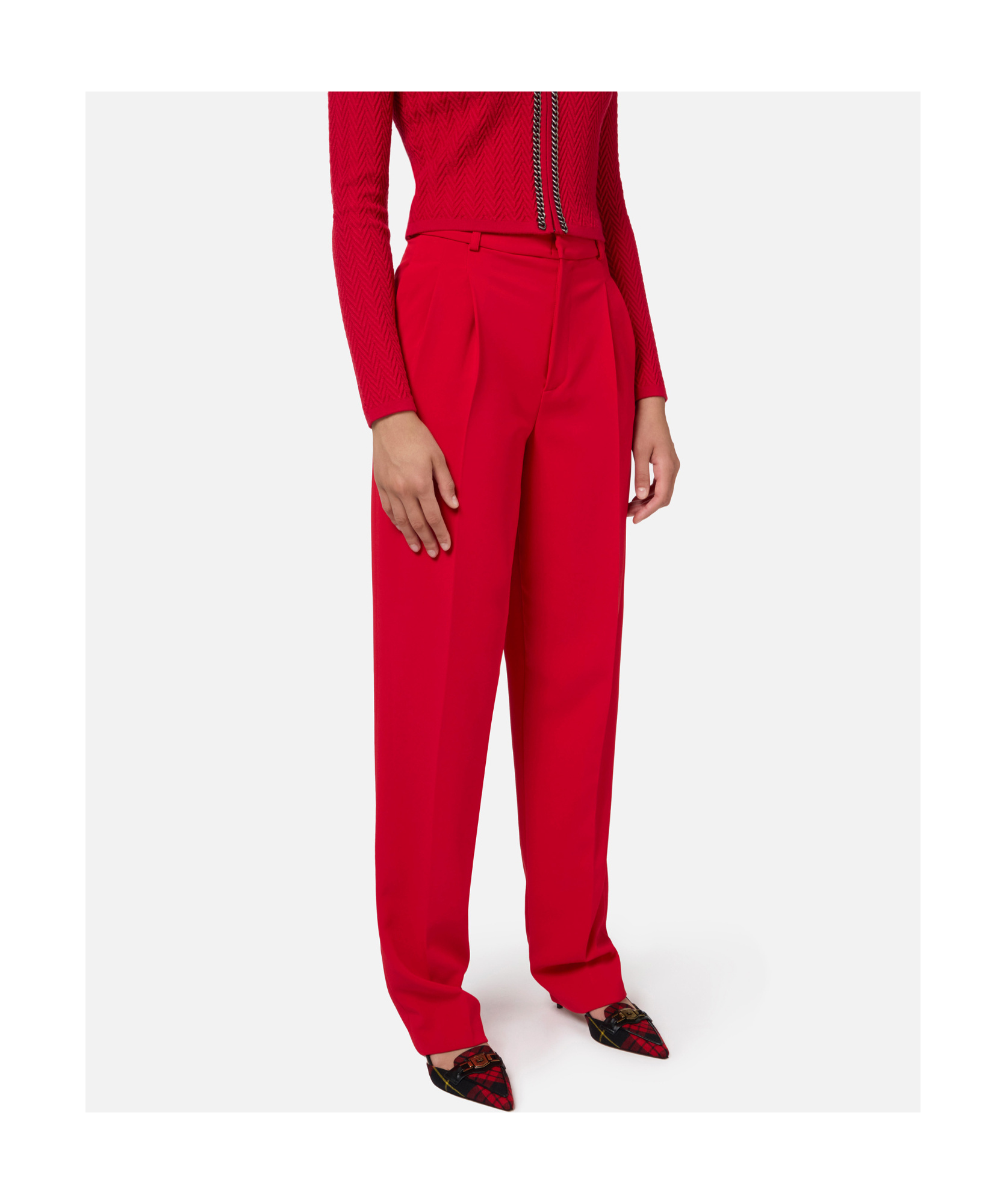 Elisabetta Franchi Double-pleated Stretch Casual Pants In Red