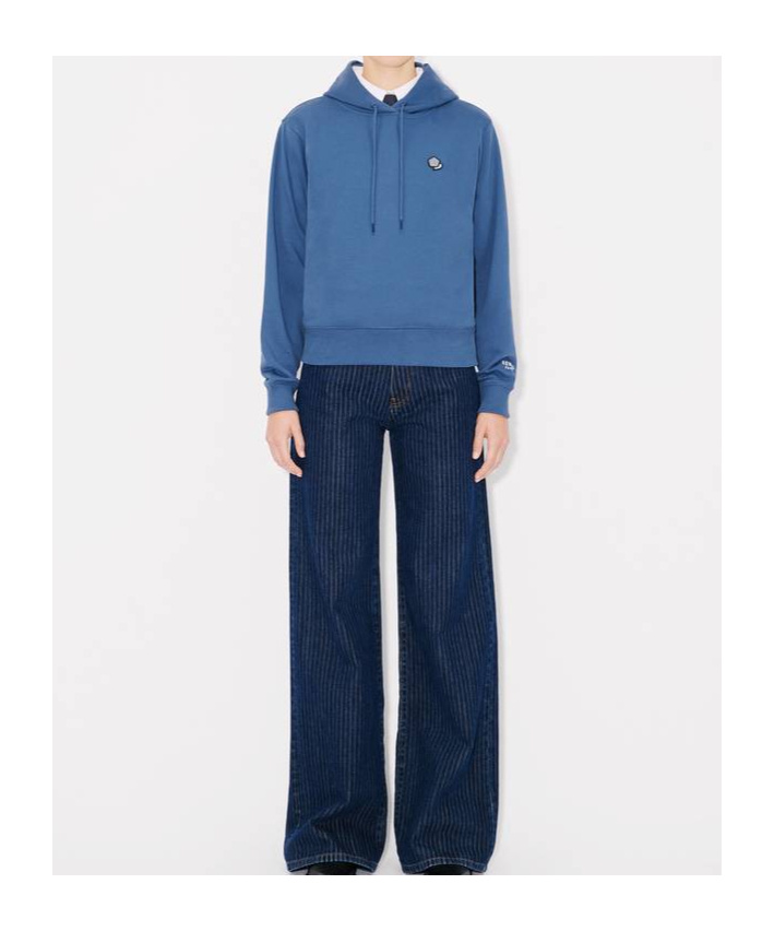 Kenzo Long-sleeved Hooded Hoodie In Blue