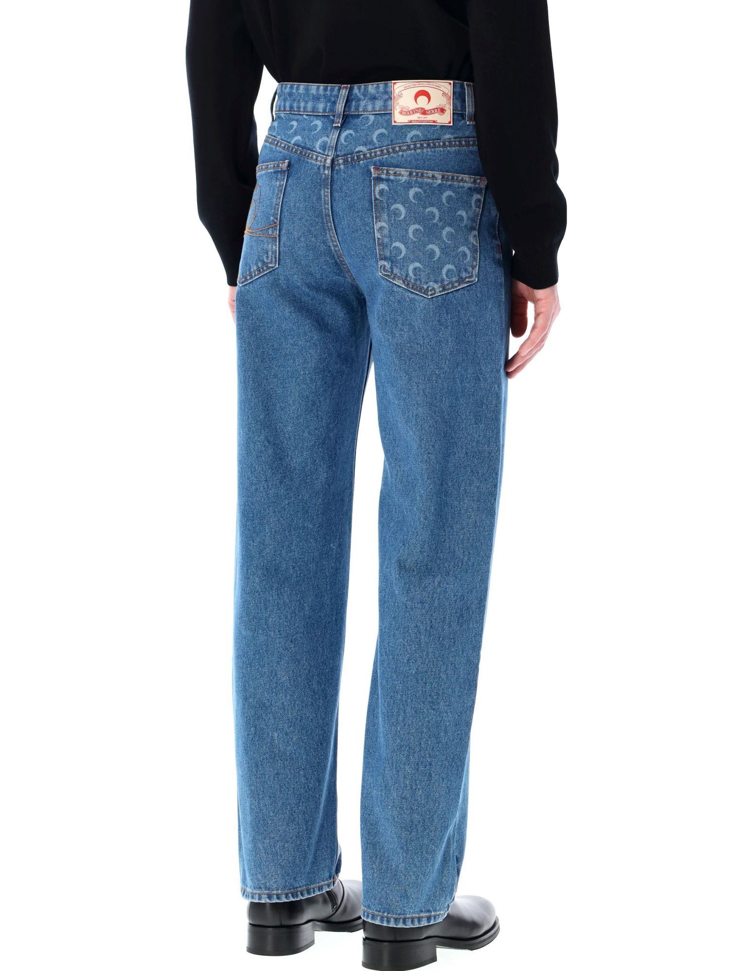 Marine Serre Moon Laser Denim Loose Jeans In Blue
