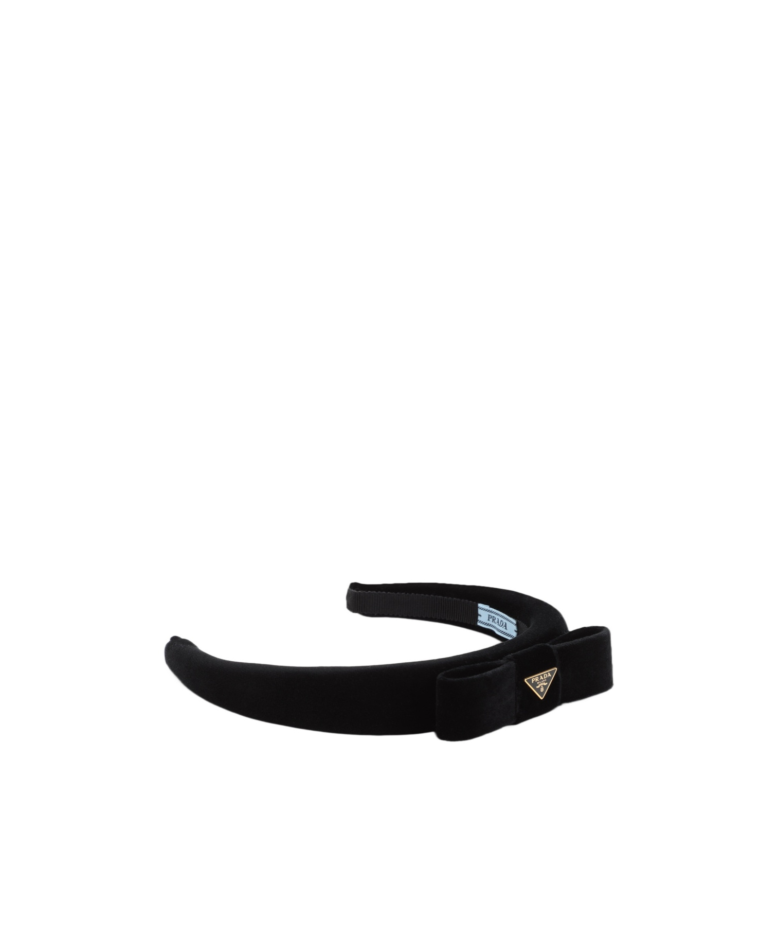 Prada Triangle Logo Velvet Headband In Black