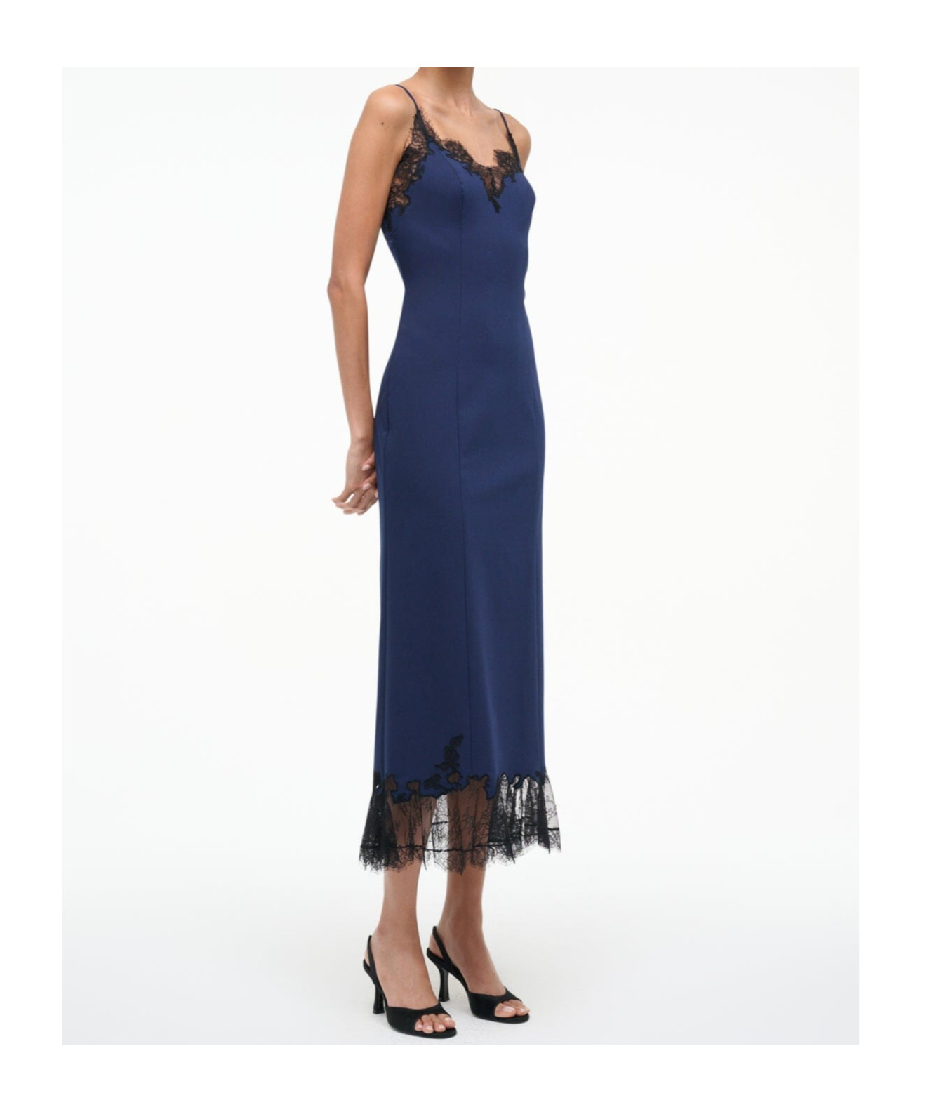 Staud Nadia Lace-trim Midi Dress In Blue