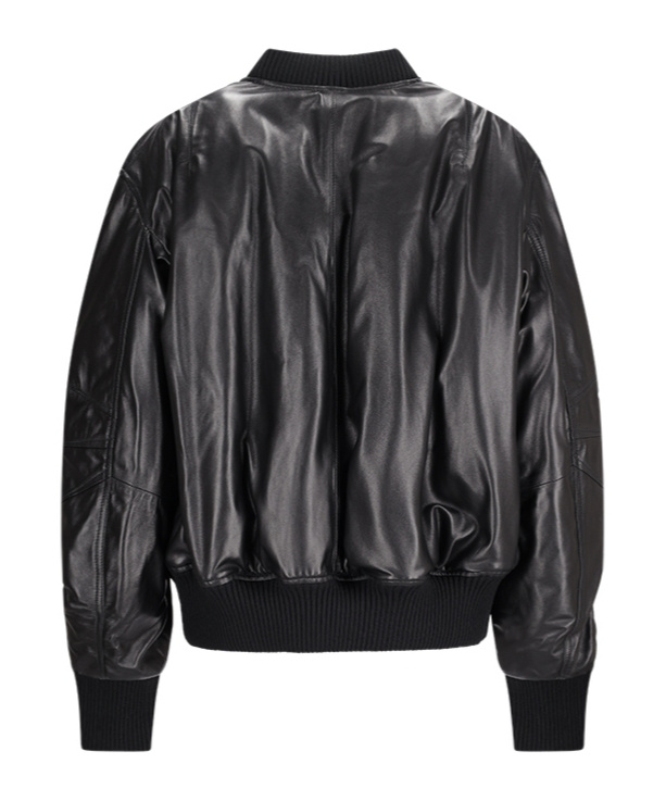 Attico Long-sleeved Leather Jacket In Black