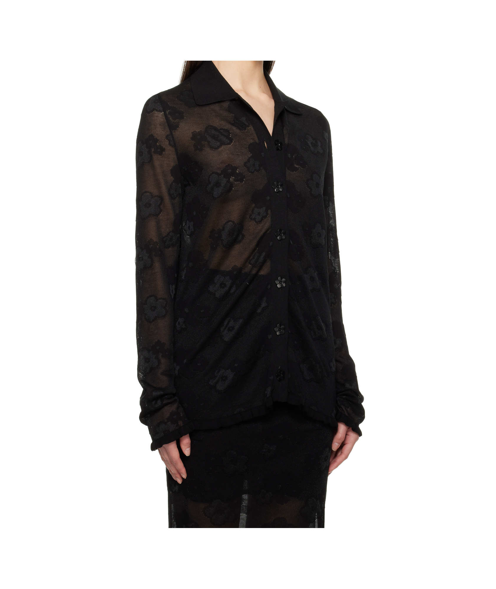 Cecilie Bahnsen Sheer Floral Collared Neck Long Sleeves