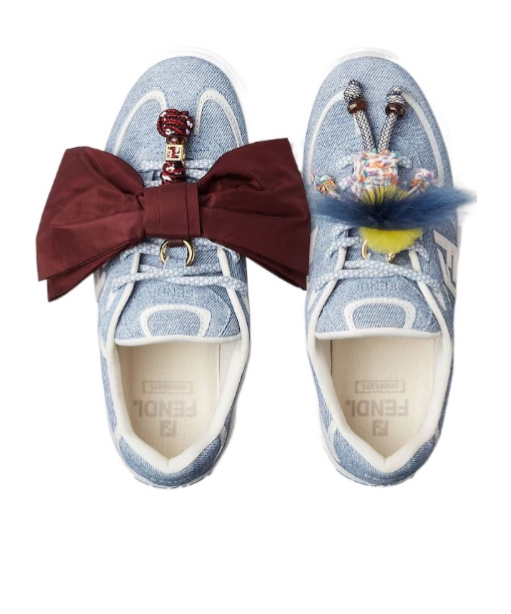 Fendi Match Light Blue Denim-effect Suede Platform Low-tops In Blue