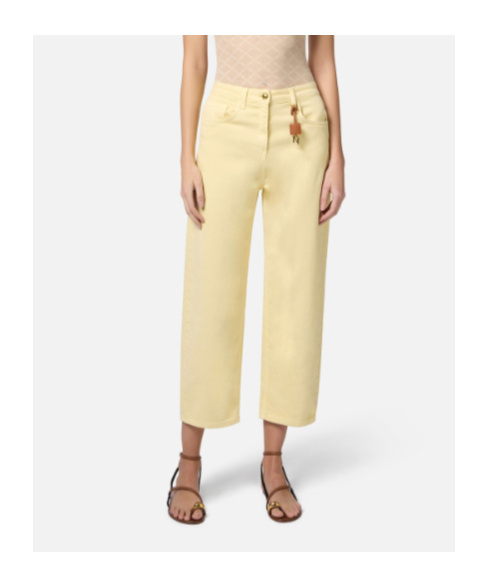 Elisabetta Franchi Logoed Charm Dyed Jeans In Yellow