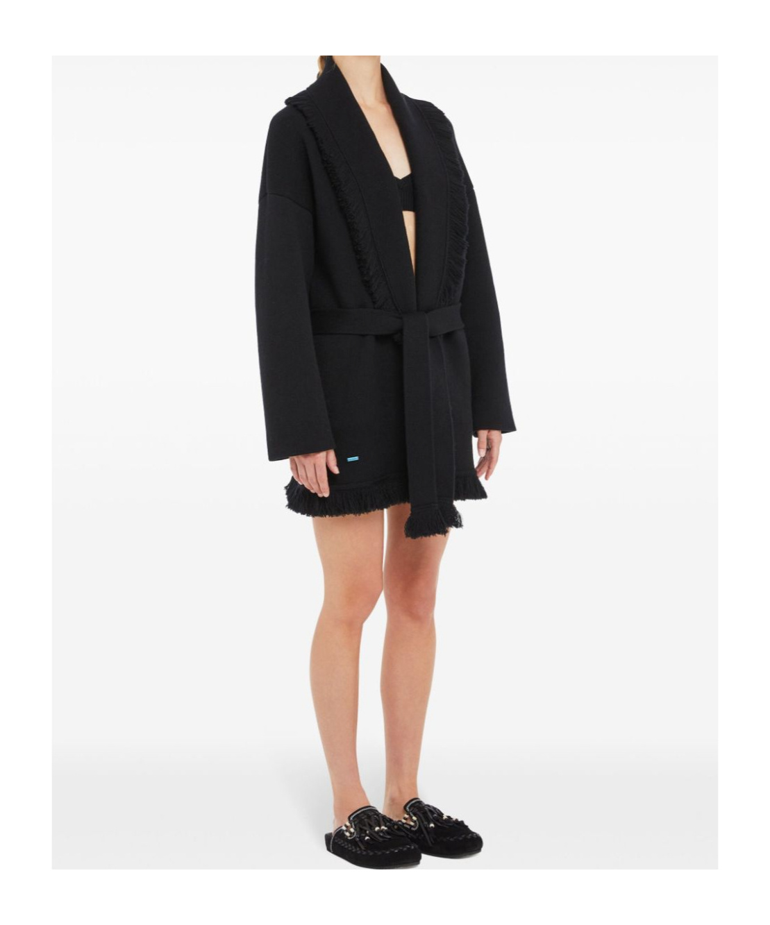Alanui Fringed-edge Cashmere-blend Cardigan In Black
