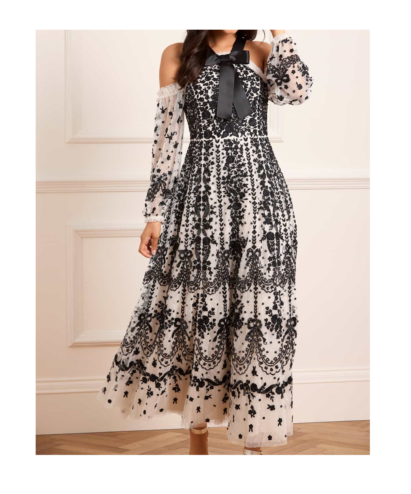 Needle & Thread Off-the-shoulder Adeline Maxi Dress In Black