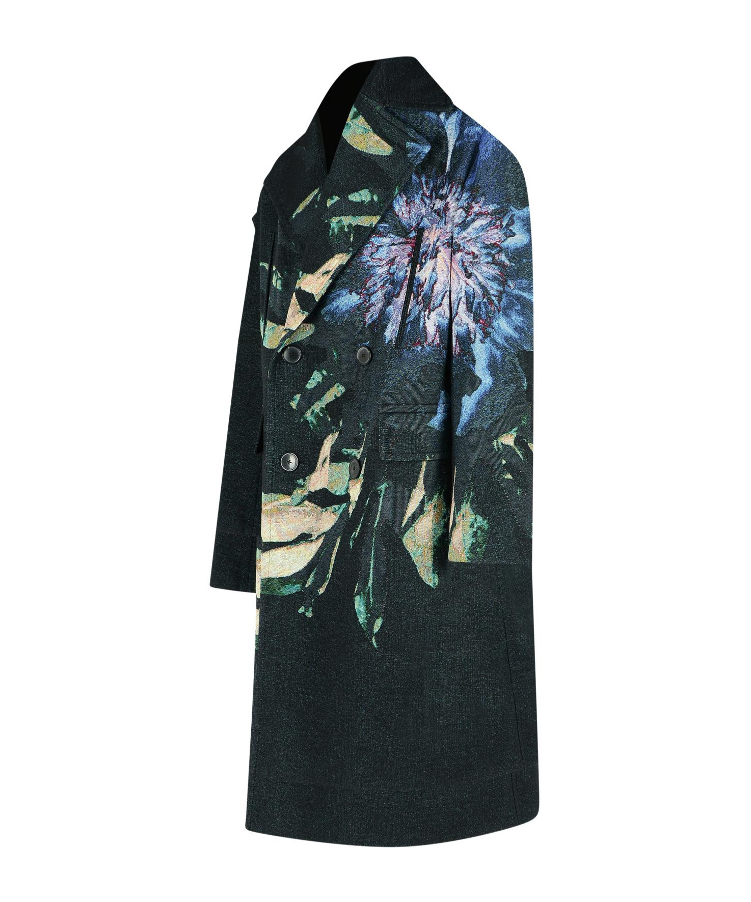 Dries Van Noten Cotton Blend Coat Floral Pattern In Black