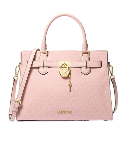 Michael Kors Hamilton Medium Signature Logo Satchel In Pink