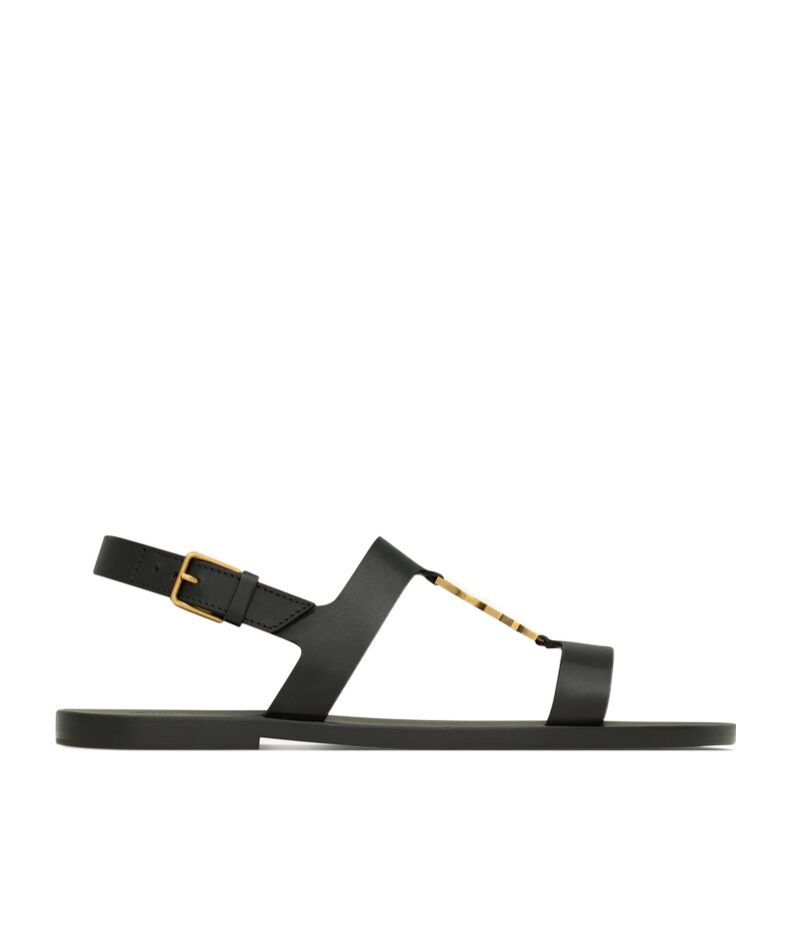 Saint Laurent Cassandre Sandals In Smooth Leather In Black