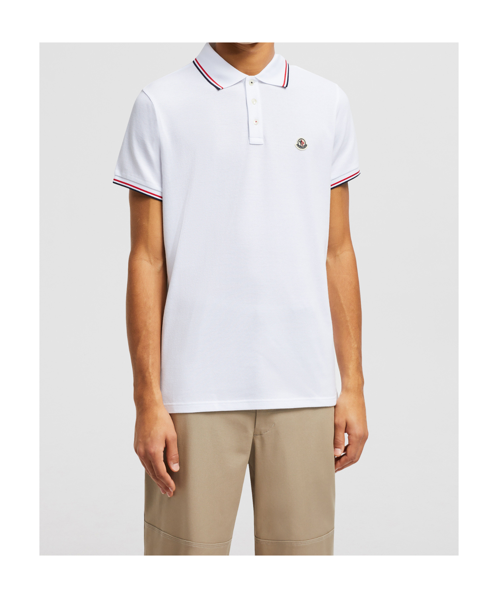 Moncler Classic White Cotton Polo With Signature Tri-color Trim In White