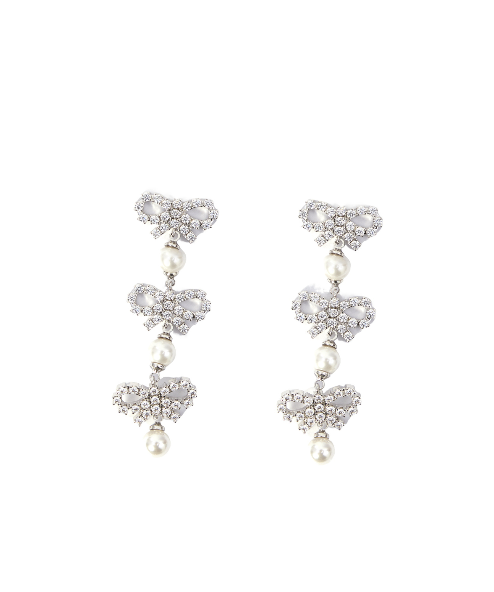 Shop Self-portrait Micro Bow Pearl Tiered Earrings