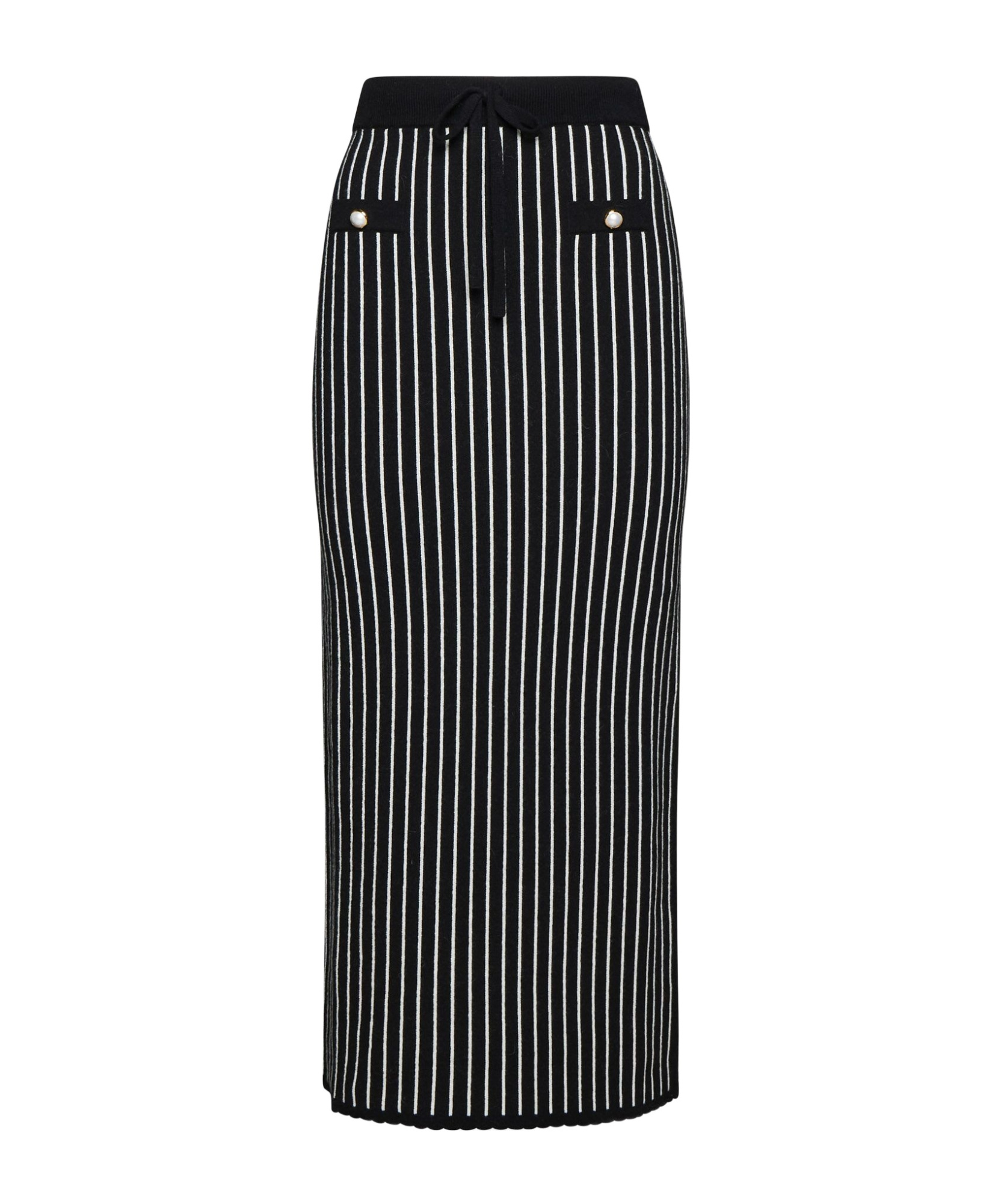 Alessandra Rich Pinstripe Knitted Midi Skirt In Black