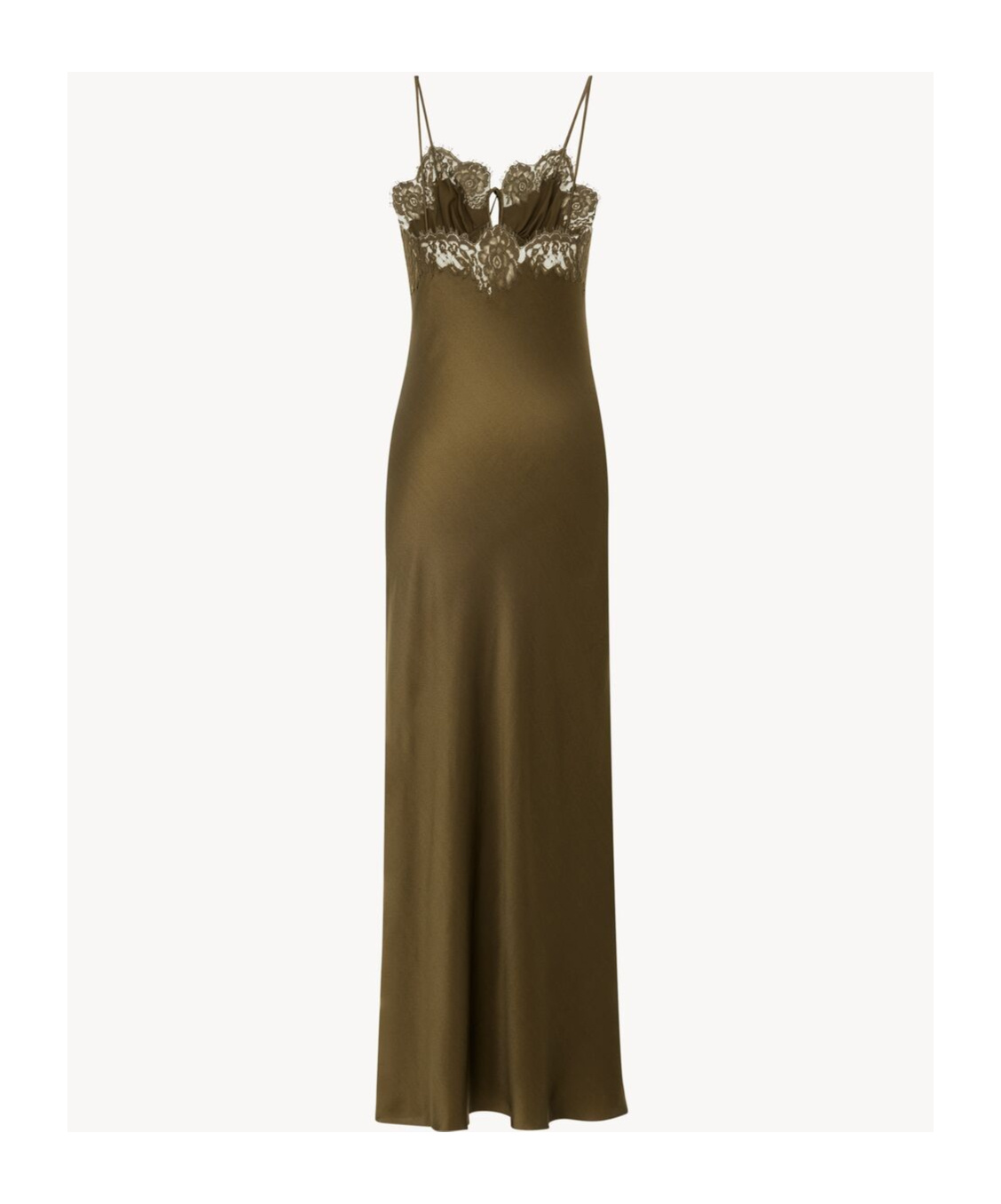 Saint Laurent Slip Dress In Silk Satin And Lace In Brown