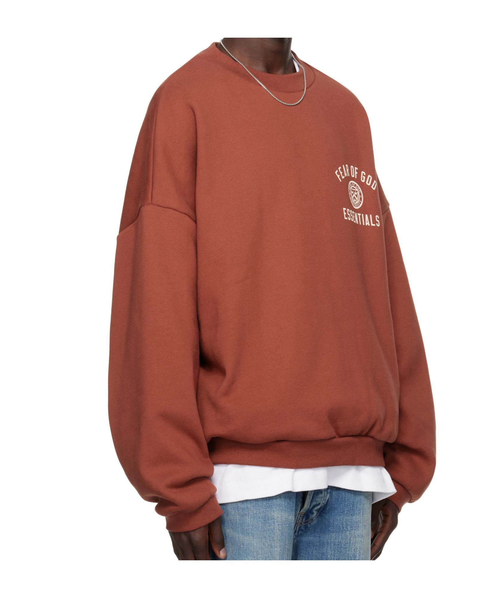 Essentials Red Fleece Crewneck Sweatshirt In Brown