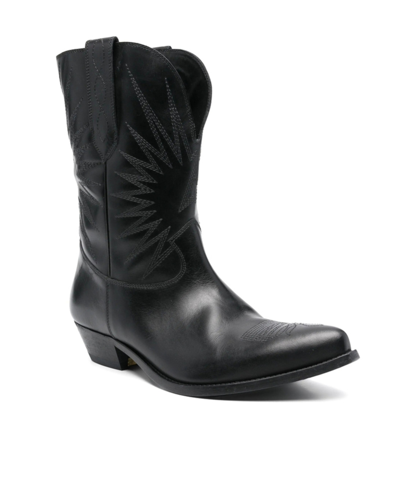 Golden Goose Wish Star Pointed Toe Western Boot In Black