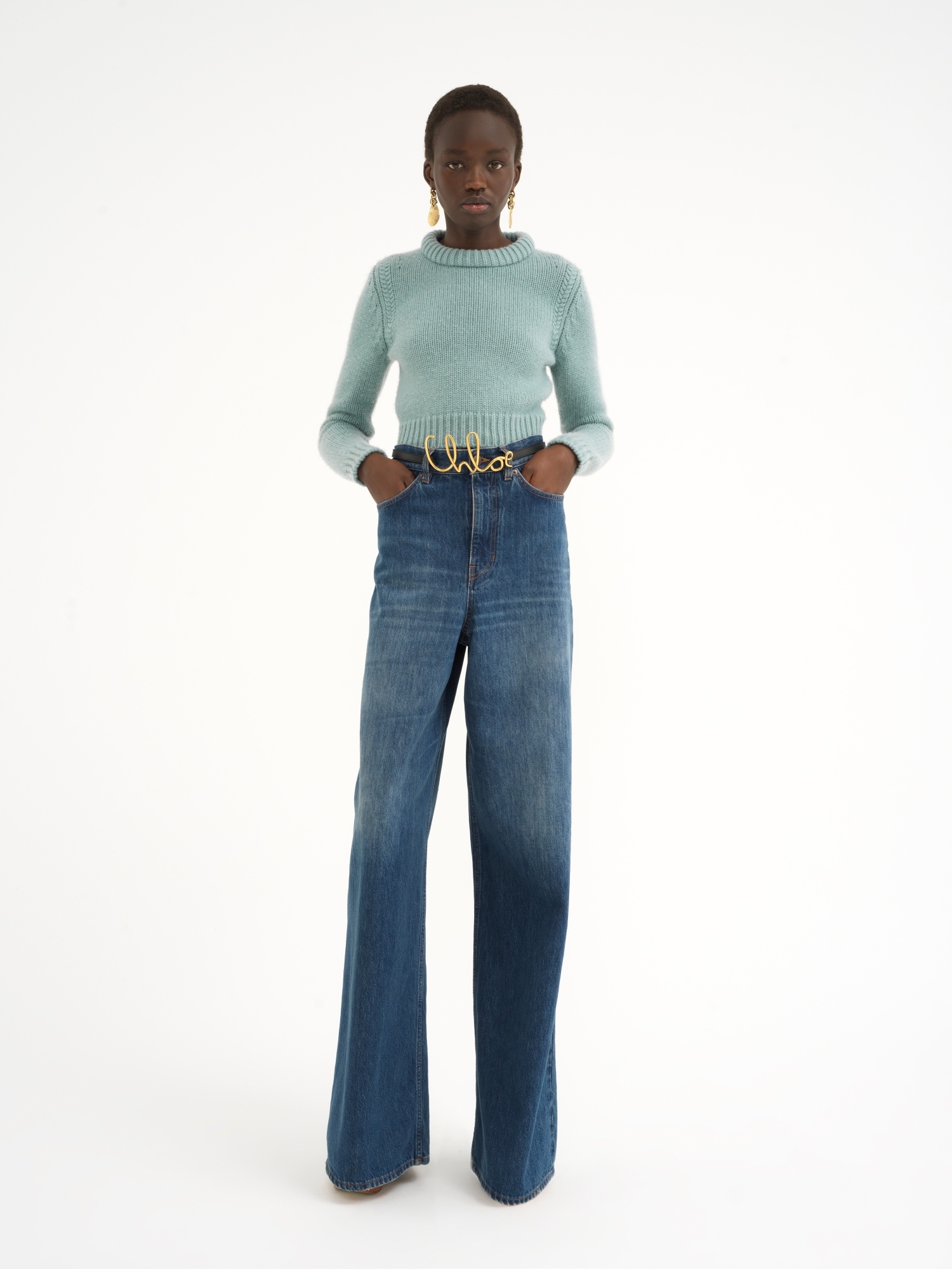 Shop Chloé Long-sleeved Wool Sweater In Green