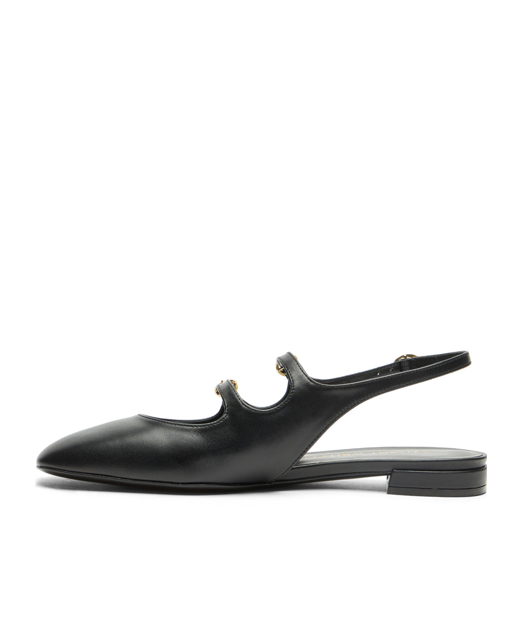 Stuart Weitzman Buckle Cut-out Leather Slingback Ballerina Shoes In Black
