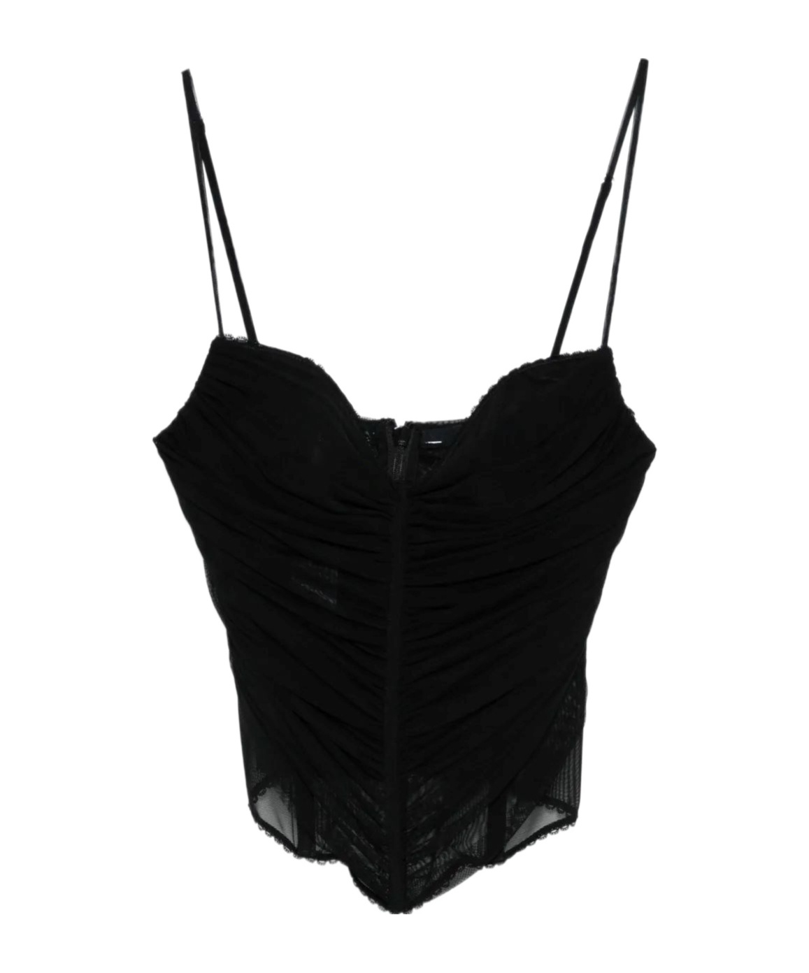 Blumarine Ruched Mesh Top In Black