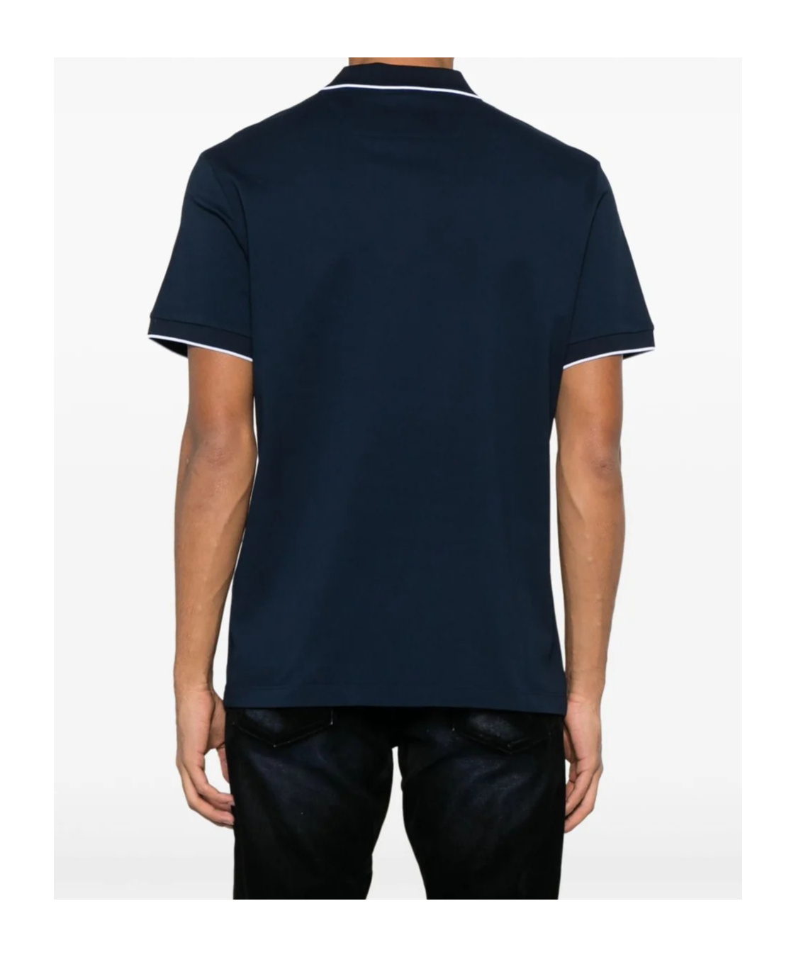Giorgio Armani Tipped Short Sleeve Cotton Polo In Navy Blue