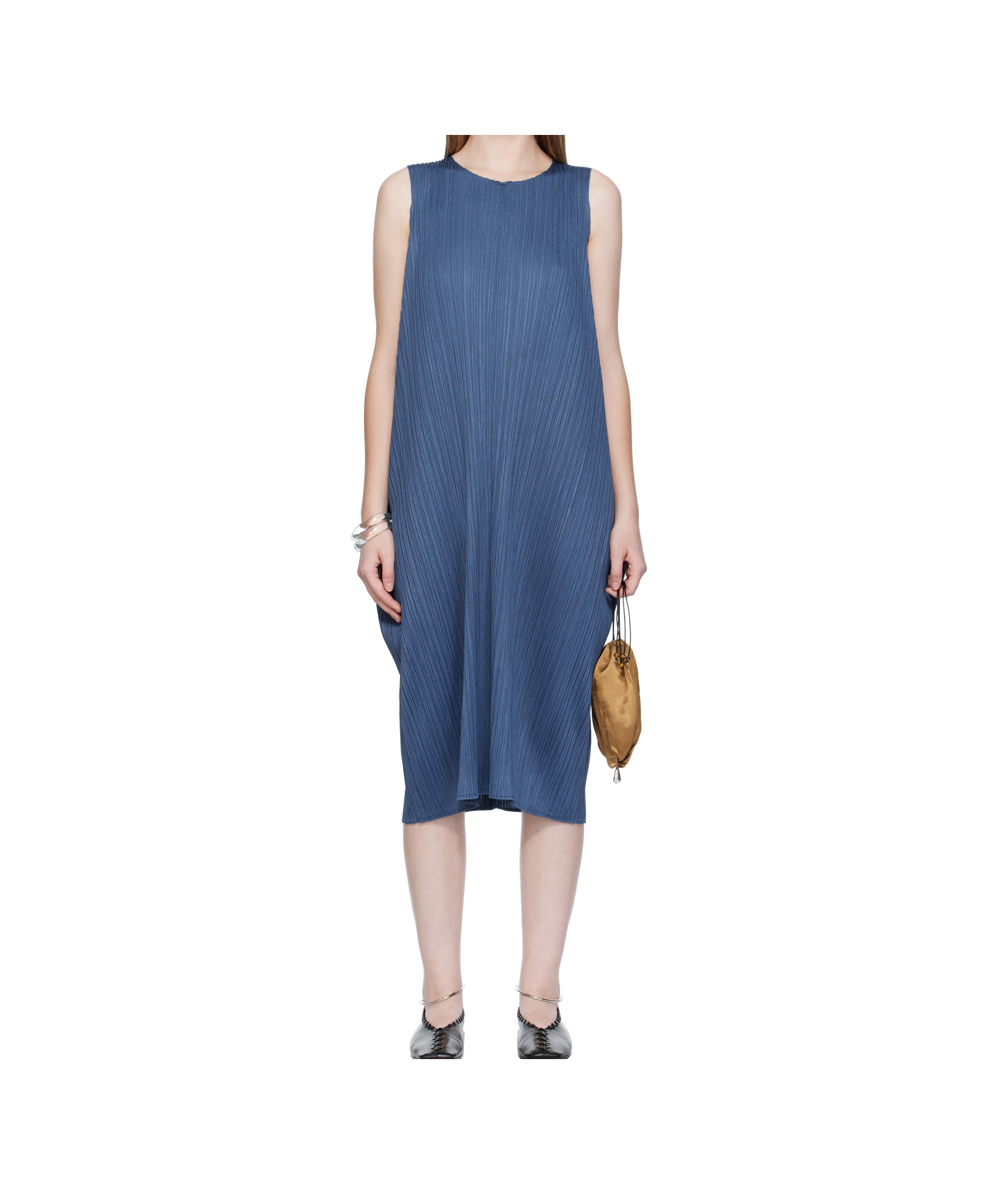 Issey Miyake Navy Lamp Shade Midi Dress In Blue