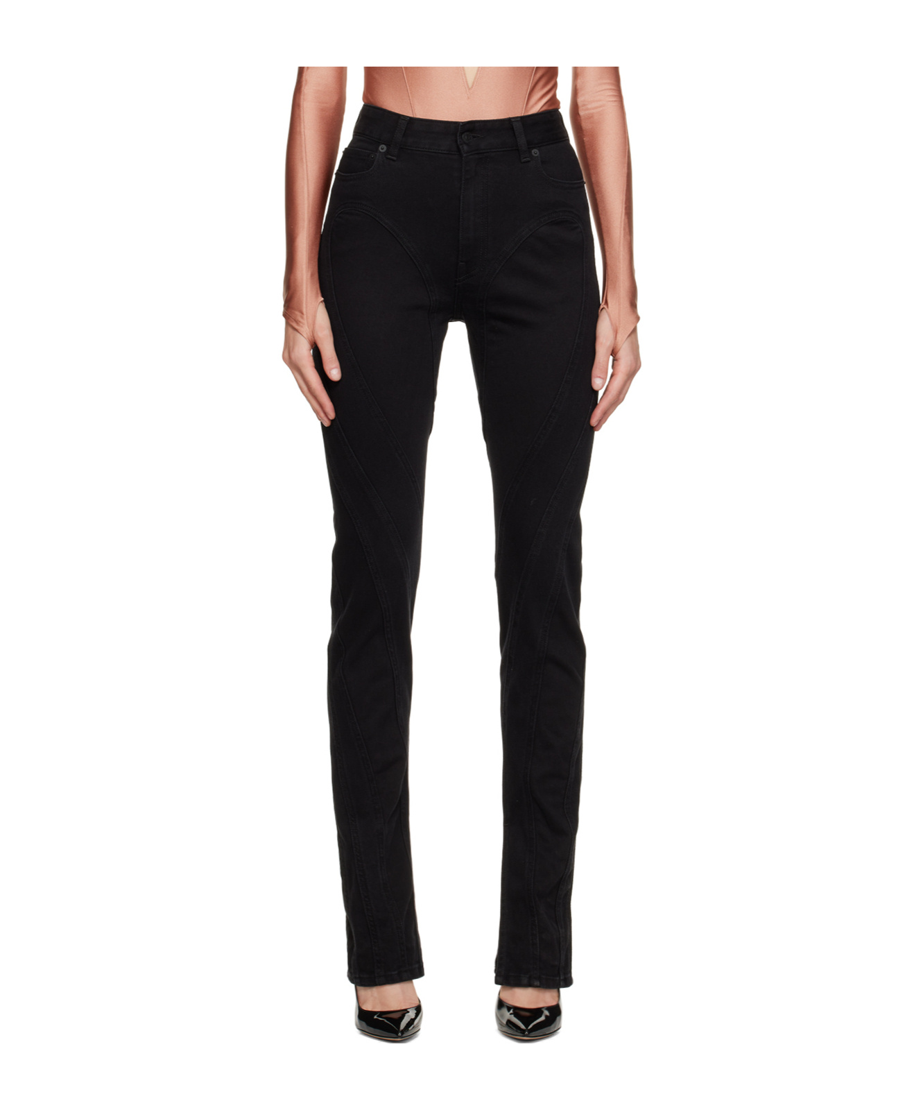 Shop Mugler Seam-detail Slim-fit Jeans In Black