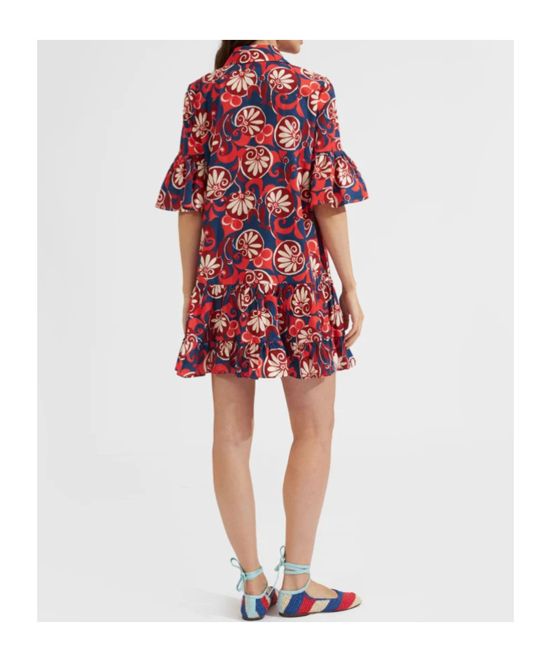 La Doublej Choux Floral-print Cotton Shirtdress In Red