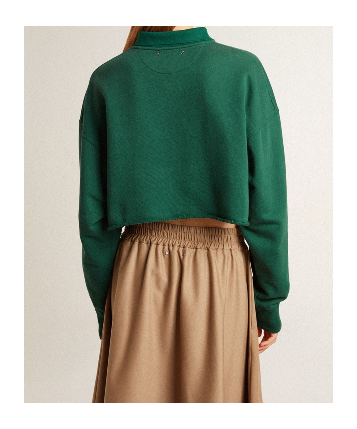 Golden Goose Journey Crop Graphic Polo Sweatshirt In Green