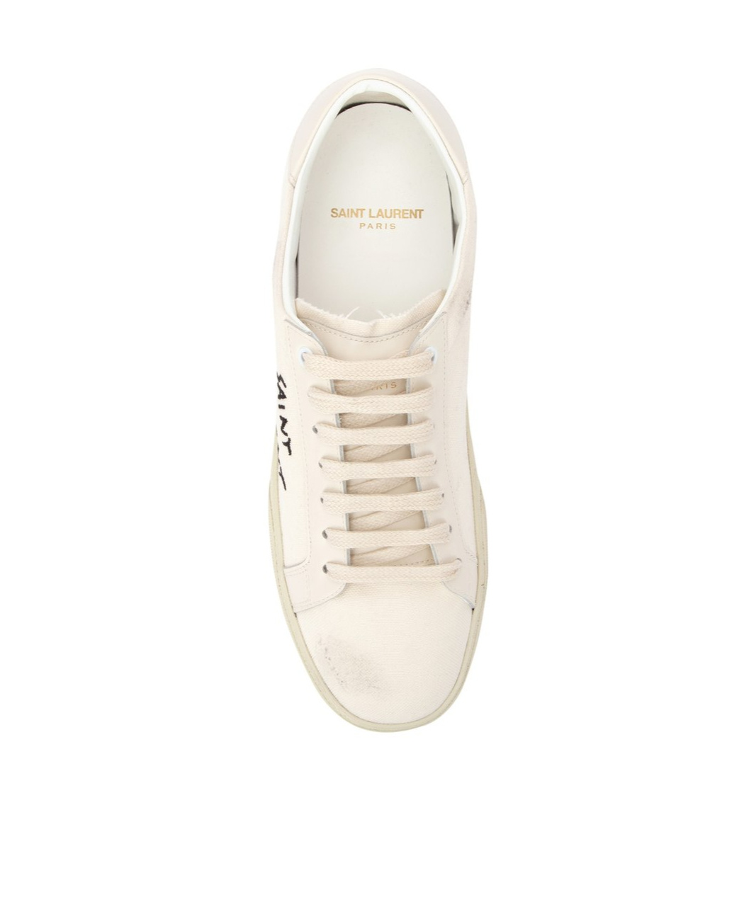 Saint Laurent Court Classic Distressed Logo-embroidered Canvas And Leather Sneakers In White