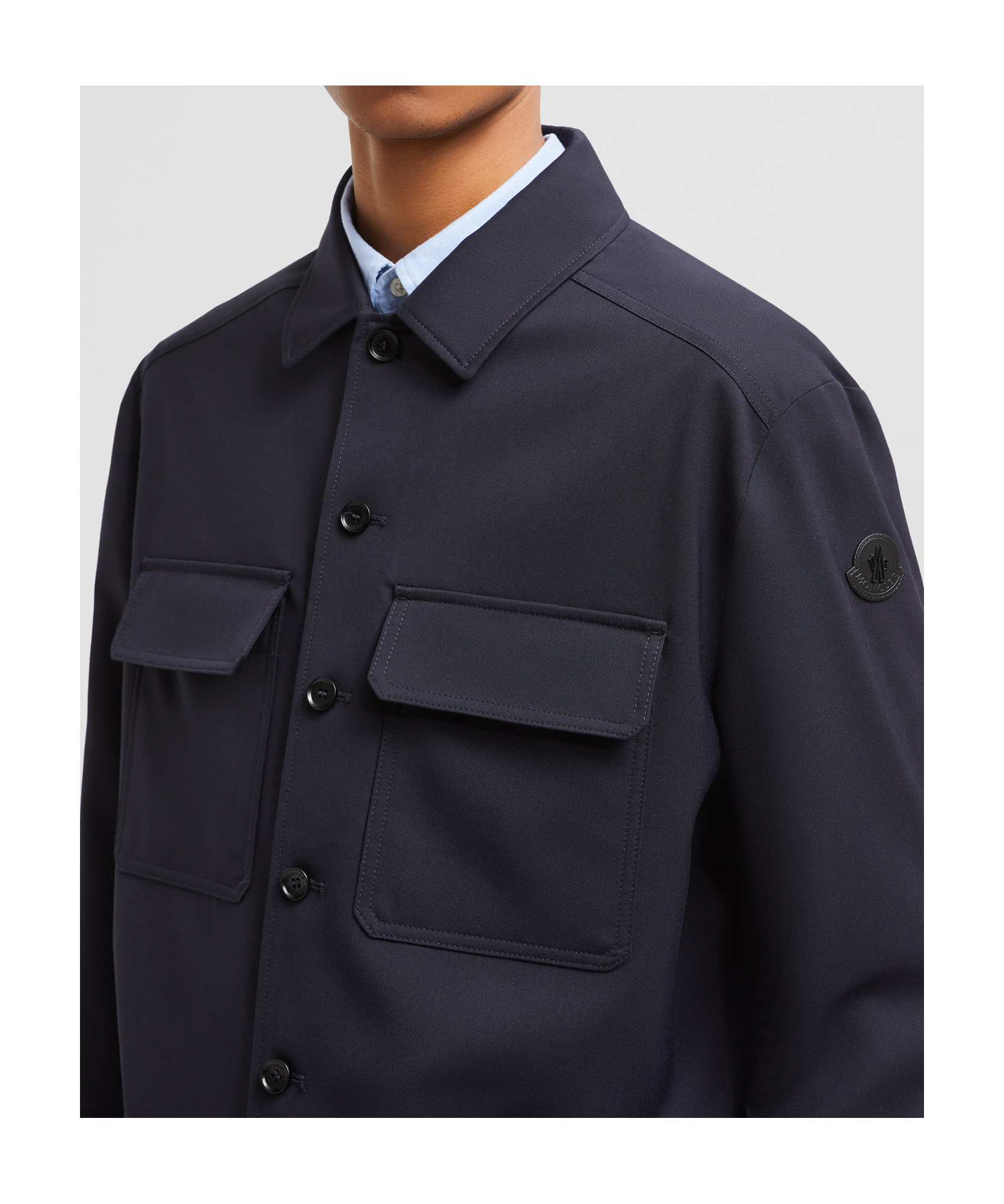 Moncler Jacket Wool Blend Chest Pockets In Black