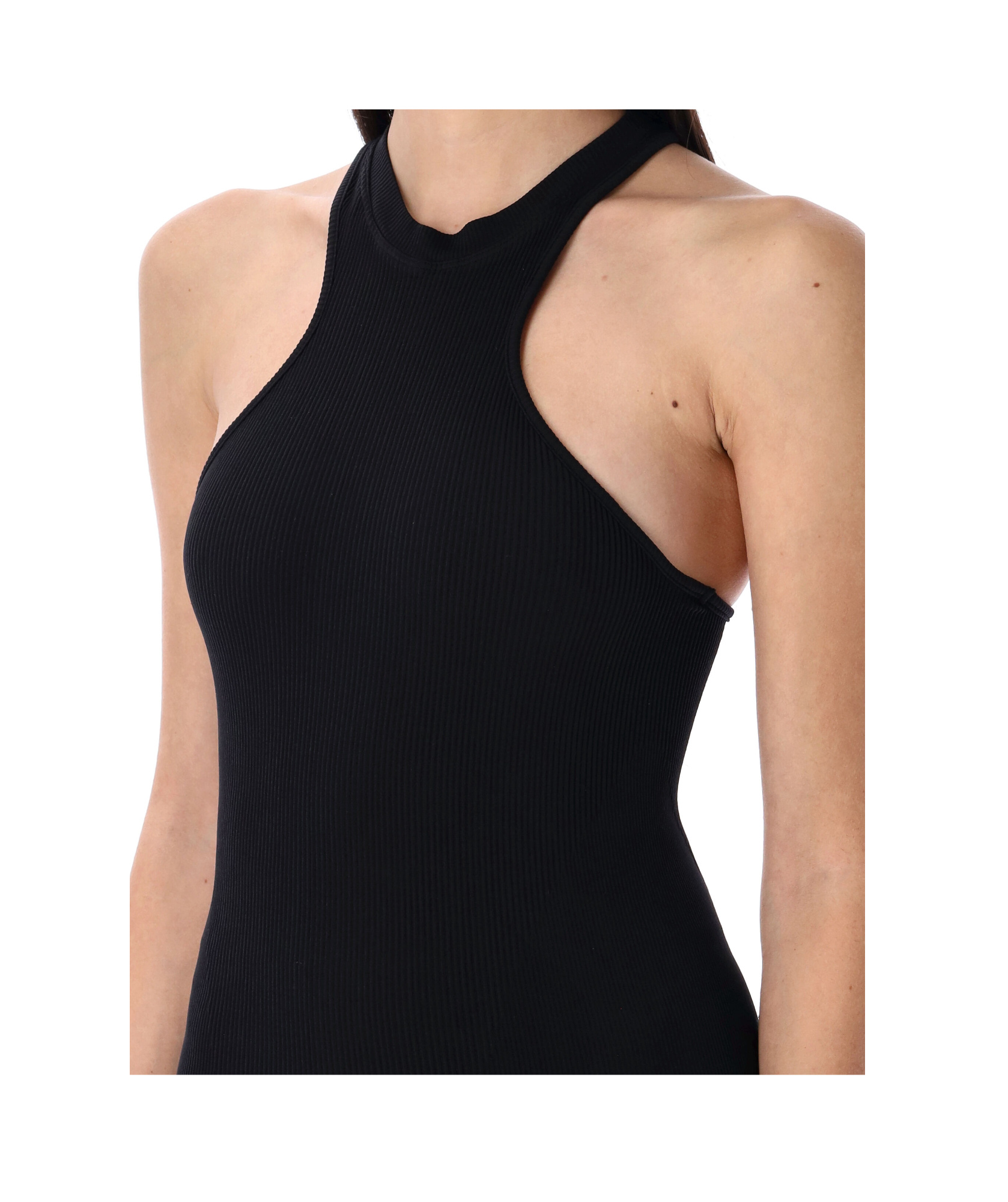 Andreädamo Ribbed Fitted Racerback Sleeveless Top In Black